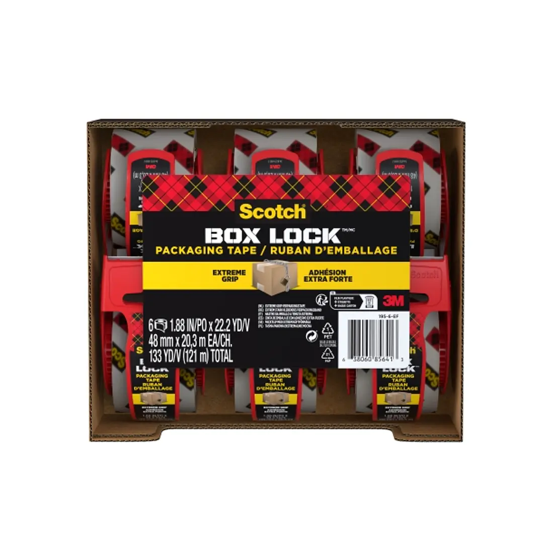 Scotch Box Lock Pack de 6 Precintos de Embalaje - 48mm x 20.3m - Incluye Dispensador - Color Transparente 1