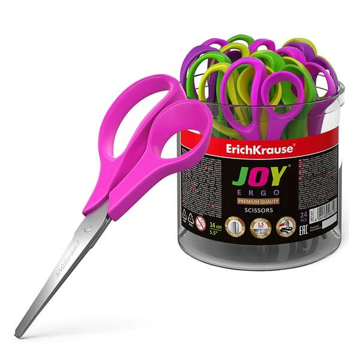Erichkrause Tijeras Joy Ergo - Cuchillas de Acero Inoxidable - Extremos Redondeados - Resistente a La Corrosion - Mangos Ergonomicos - Color Negro 1