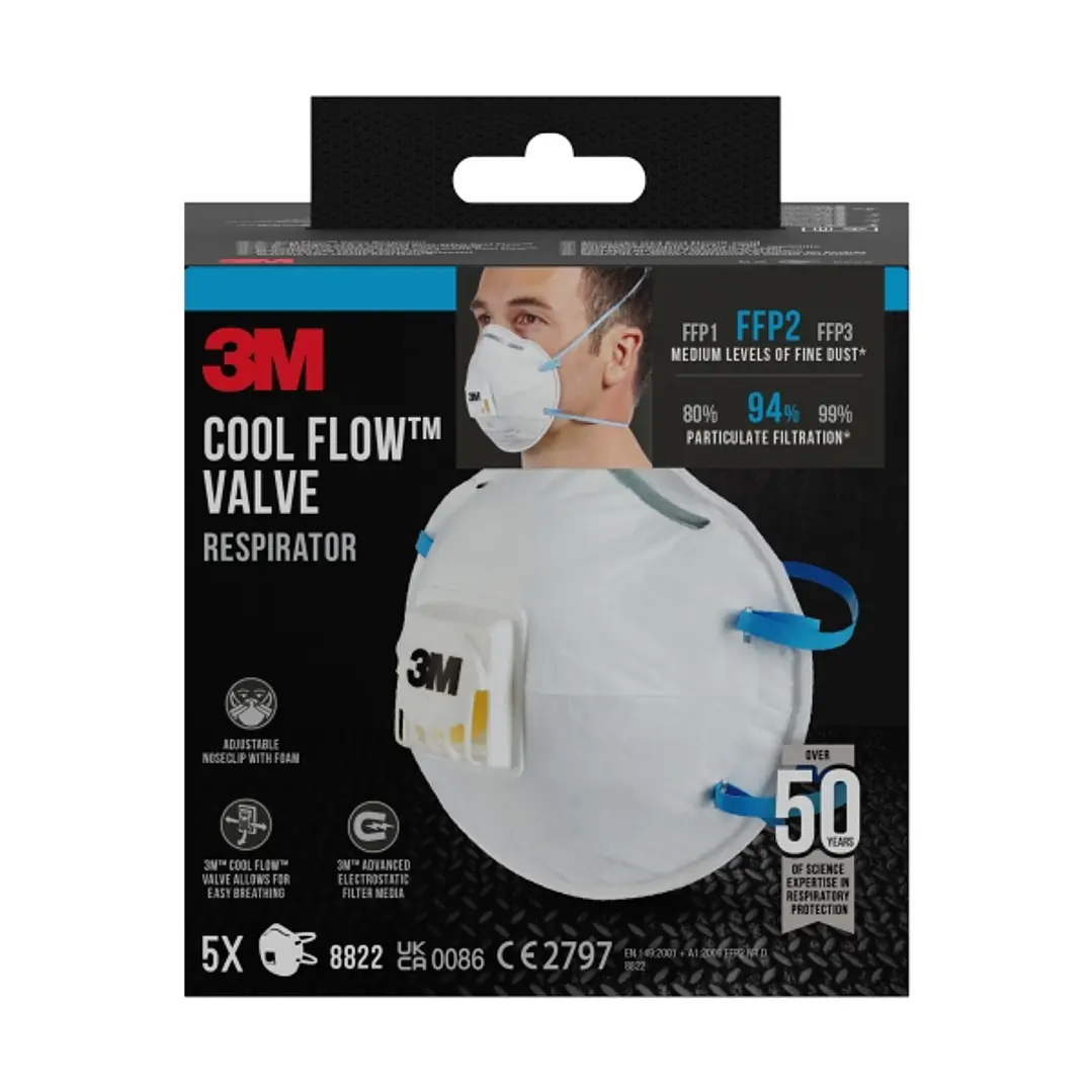 3M Pack de 5 Mascarillas para Particulas FFP2 - Desechable - con Valvula - para Niveles Medios de Particulas - Color Blanco 1