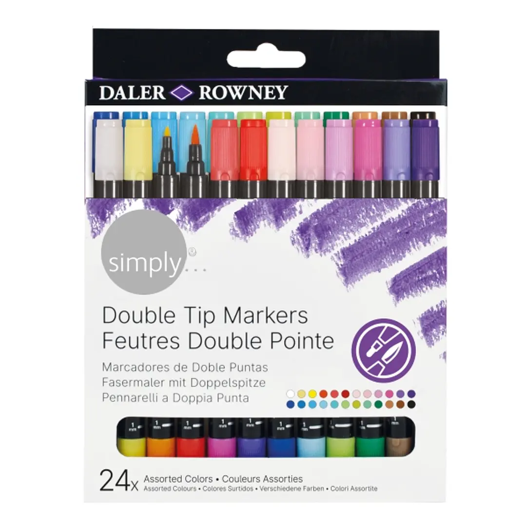 Daler Rowney Simply Pack de 24 Rotuladores Doble Punta - Colores Surtidos 1
