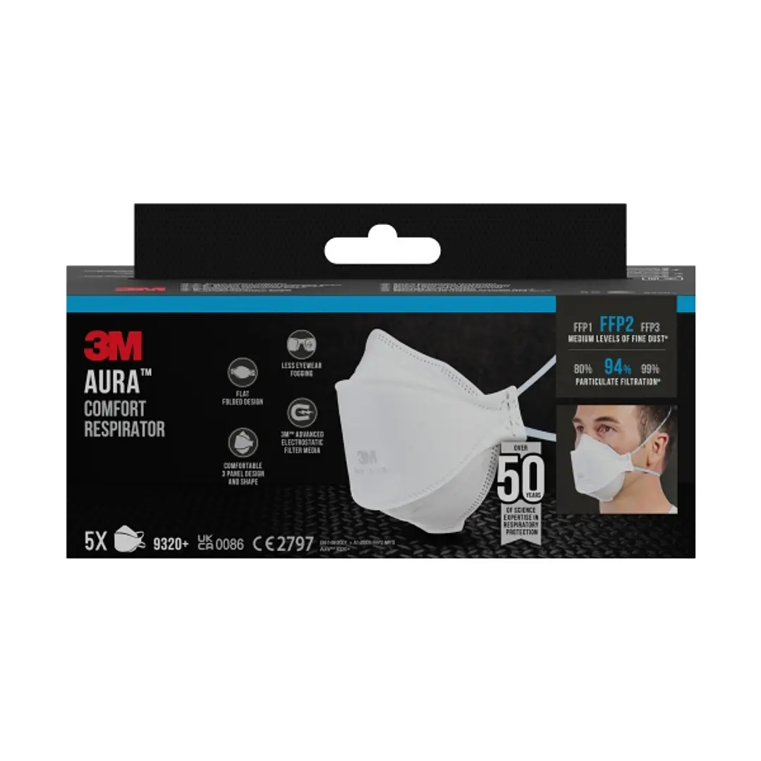 3M Aura Pack de 5 Mascarillas para Particulas FFP2 - Desechable - Sin Valvula - Para Niveles Medios de Particulas - Color Blanco 1