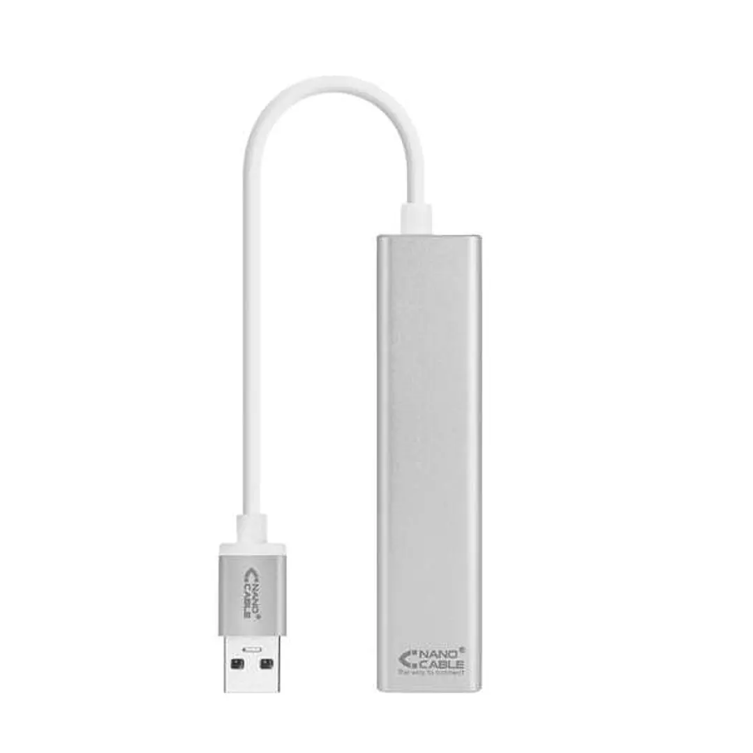 Nanocable Conversor USB 3.0 a Ethernet Gigabit + 3xUSB 3.0 - Aluminio - 15 cm - Color Plata 1