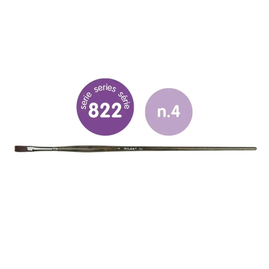 Milan 822 Pack de 6 Pinceles Planos Numero 4 - Bolsa con Colgador - Pelo Sintetico - Mango Ergonomico - Color Madera Oscuro 1