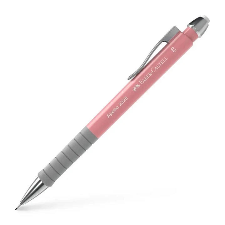 Faber-Castell Apollo Portaminas - Trazo 0.5mm - Agarre Ergonomico - Goma de Borra Integrada - Cuerpo Color Rosa 1