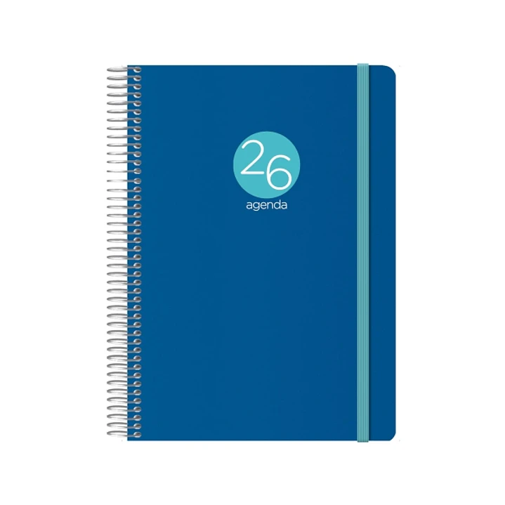 Dohe Menphis Agenda Anual - Dia Pagina - Cubierta de Plastico - Sabado y Domingo misma Pagina - Cierre con Goma Elastica - Tamaño 15x21cm - Color Azul 1