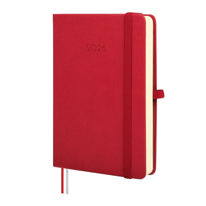 Finocam Minimal Textura Agenda - Anual 2026 - Tapa Dura - Cierre con Goma Elastica - Formato M4 - 124x27x174mm - 1 Dia por Pagina - Color Rojo 1