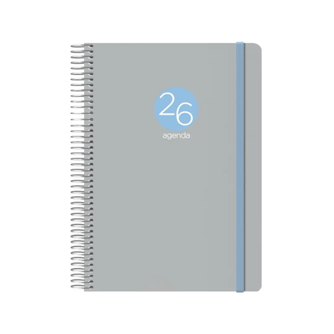 Dohe Menphis Agenda Anual - Dia Pagina - Cubierta de Plastico - Sabado y Domingo misma Pagina - Cierre con Goma Elastica - Tamaño 15x21cm - Color Gris 1