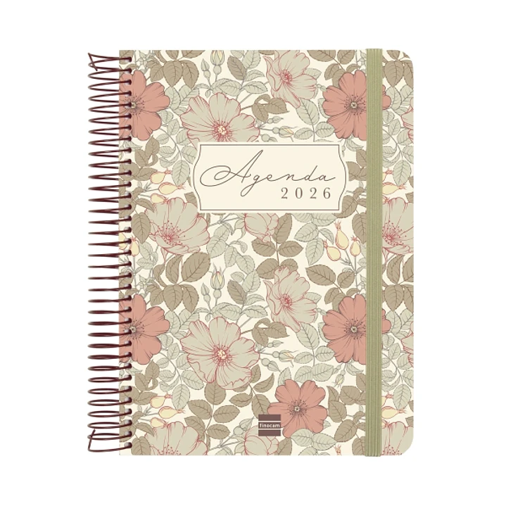 Finocam Cloe Agenda de Espiral - Anual 2026 - Planificador - Cierre de Goma - Formato E10 - 175x28x214mm - 1 Dia por Pagina - Color Marron 1