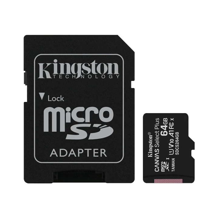 Kingston Tarjeta Micro SDXC 64GB Clase 10 100MB/s Canvas Select Plus + Adaptador SD 1