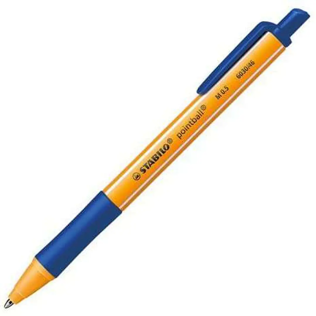Stabilo Pointball Boligrafo Retractil - Punta de 1mm - Tinta con Base de Aceite - Recargable - 79% Plastico Reciclado - Grip Antideslizante - Color Az 1