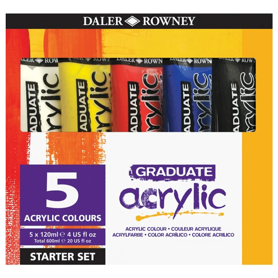 Daler Rowney Graduate Pack de 5 Pack de 5 Pinturas Acrilicas - Set de Iniaciacion - Colores Surtidos 1