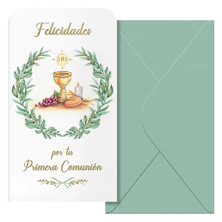 Dohe Caliz Pack de 6 Tarjetas/Billeteros de Felicitacion de Comunion con Sobre - Tamaño 9x16cm - Papel Offset - Impresas a todo Color 1