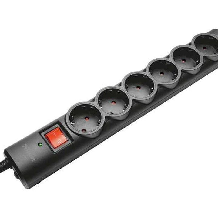 Trust 21059 Regleta de 6 Tomas + Proteccion Surge Negra 1