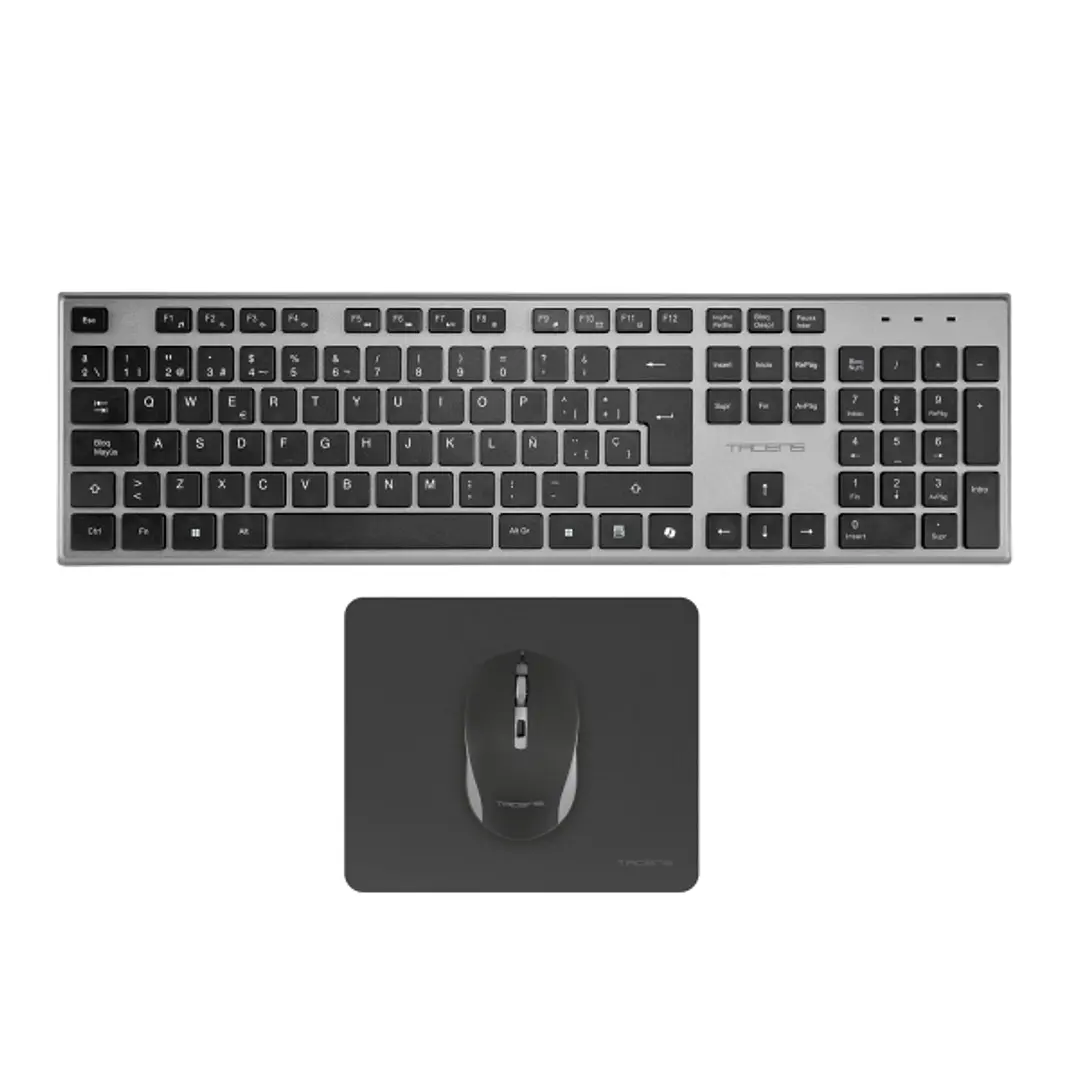 Tacens Zenith Combo Pack Inalabrico de Teclado Completo + Raton y Alfombrilla - Disposicion QWERTY ES - Teclas Silenciosas de Perfil Bajo - Sensor de  1