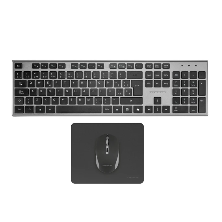 Tacens Zenith Combo Pack Inalabrico de Teclado Completo + Raton y Alfombrilla - Disposicion QWERTY ES - Teclas Silenciosas de Perfil Bajo - Sensor de  1