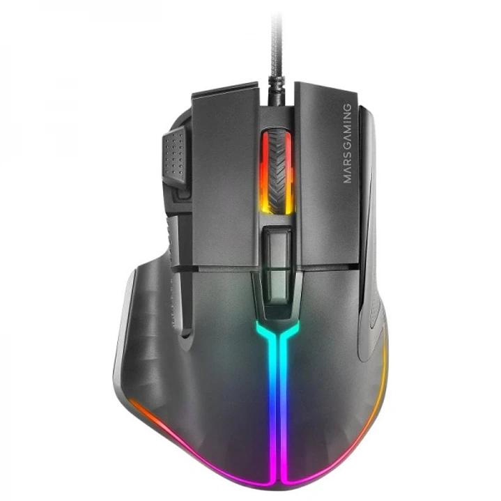 Mars Gaming MM-XT Raton Gaming - Iluminacion RGB - Sensor 12800 DPI - 9 Botones HUANO - Cable Feather Paracord - Compatible PC y Consolas - Color Negr 1