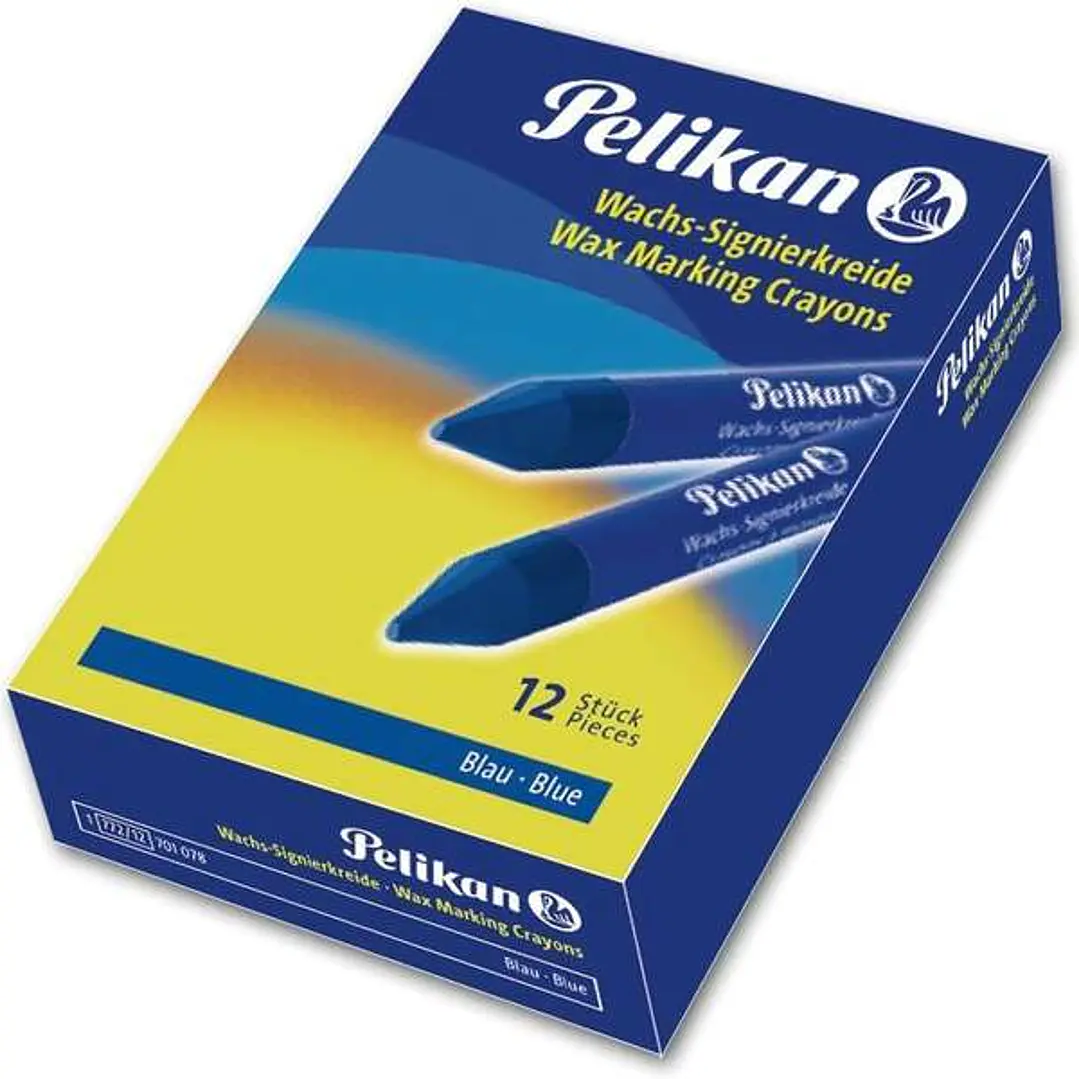 Pelikan Pack de 12 Ceras para Marcar - Resistente al Agua - Facil de Borrar - Ideal para Resaltar Texto - Color Azul 1