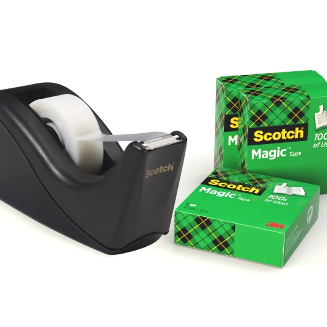Scotch Pack de Dispensador de Cinta Adhesiva + 4 Cintas Adhesivas Scotch Magic - Para Cintas de hasta 19mm x 33m - Color Negro 1