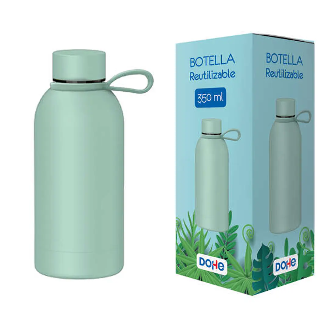 Dohe Botella Reutilizable 350ml - Acero Inoxidable de Doble Pared - Libre de BPA - Tapon Hermetico Antigoteo de Acero Inoxidable - Recubierta de Cauch 1