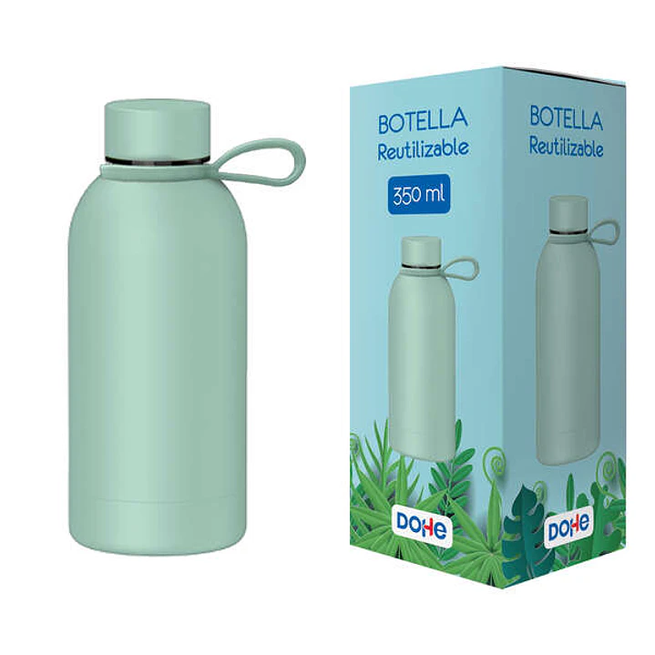 Dohe Botella Reutilizable 350ml - Acero Inoxidable de Doble Pared - Libre de BPA - Tapon Hermetico Antigoteo de Acero Inoxidable - Recubierta de Cauch 1