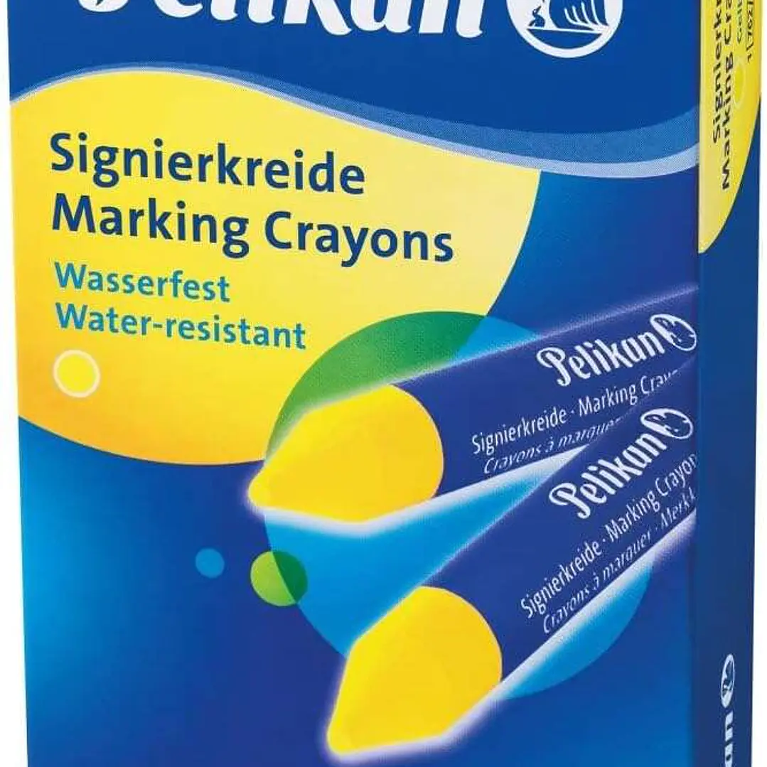 Pelikan Pack de 12 Ceras para Marcar - Resistente al Agua - Facil de Borrar - Ideal para Resaltar Texto - Color Amarillo 1