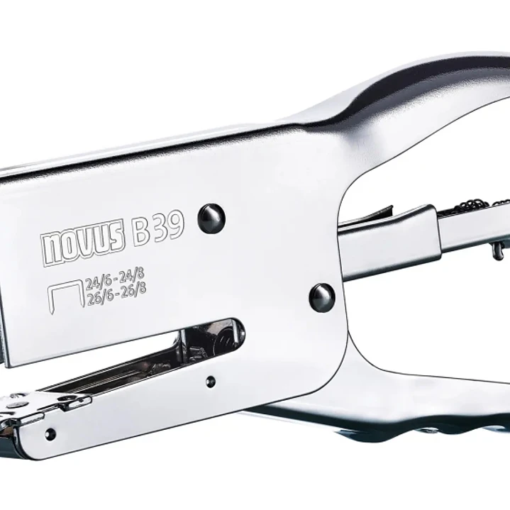 Novus B 39 Grapadora Metalica de Tenaza - Hasta 50 Hojas - Grapado Cerrado y Abierto - Color Cromado 1