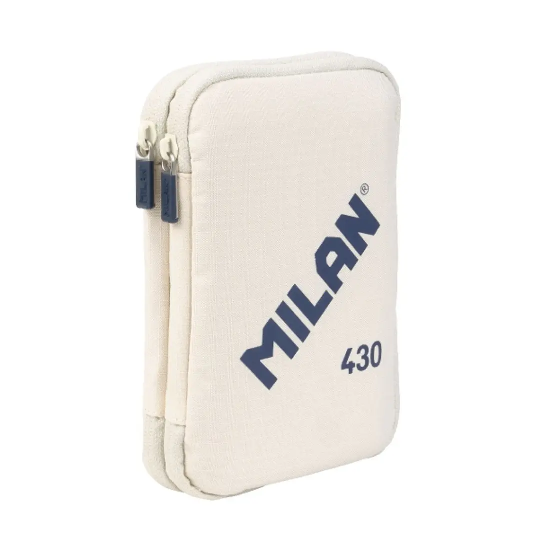 Milan Coleccion 430 Plumier de 2 Pisos con 2 Gomas de Borrar, Sacapuntas, Lapiz, Boligrafo P1 Touch Azul, Regla, 12 Lapices de Colores y 18 Rotuladore 1