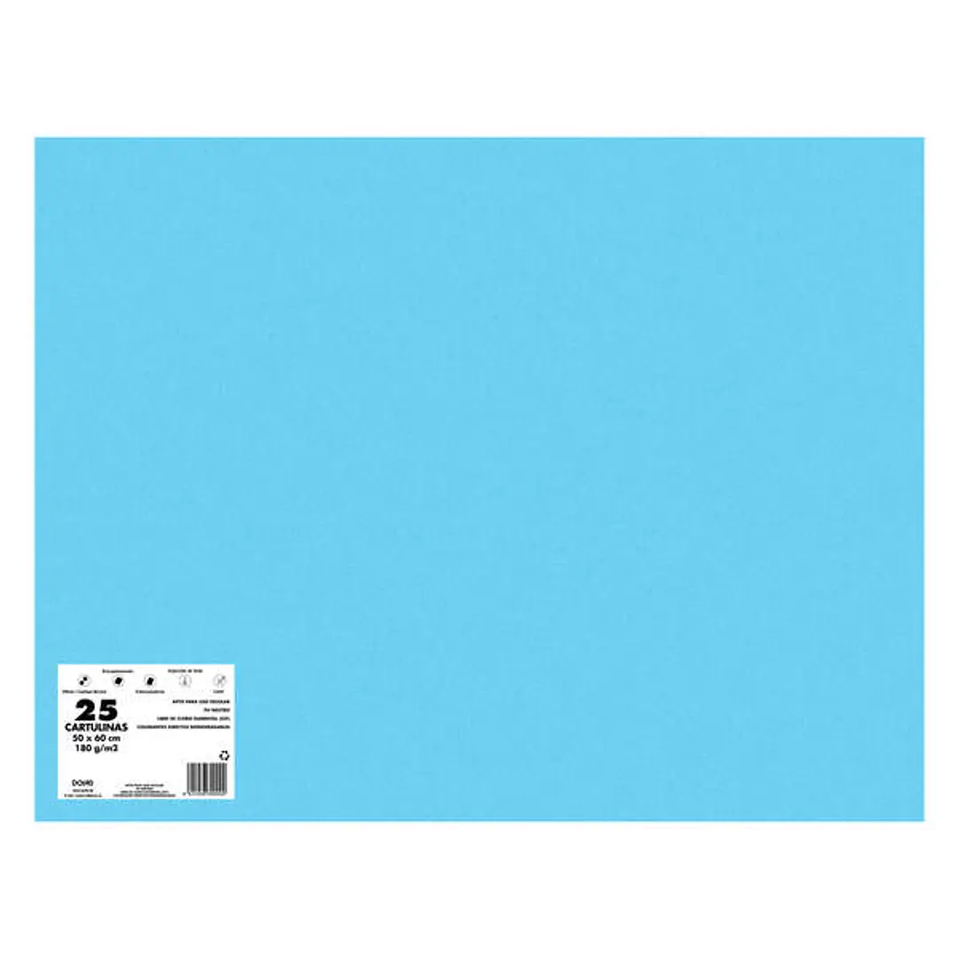 Dohe Pack de 25 Cartulinas de 180 G/M2 - Tamaño 50x65cm - PH Neutro - Libres de Cloro Elemental - Colorantes Biodegradables - Color Azul Oceano 1