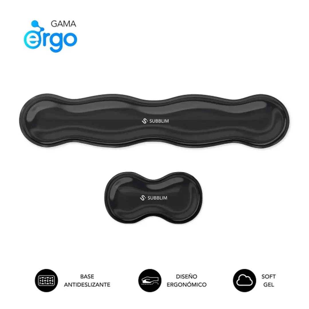 Subblim Pack Ergo Crystal Flex Reposamuñecas para Teclado y Raton - Gel Refrigerante Autoajustable - Diseño Ondulado Ergonomico - Base Antideslizante  1