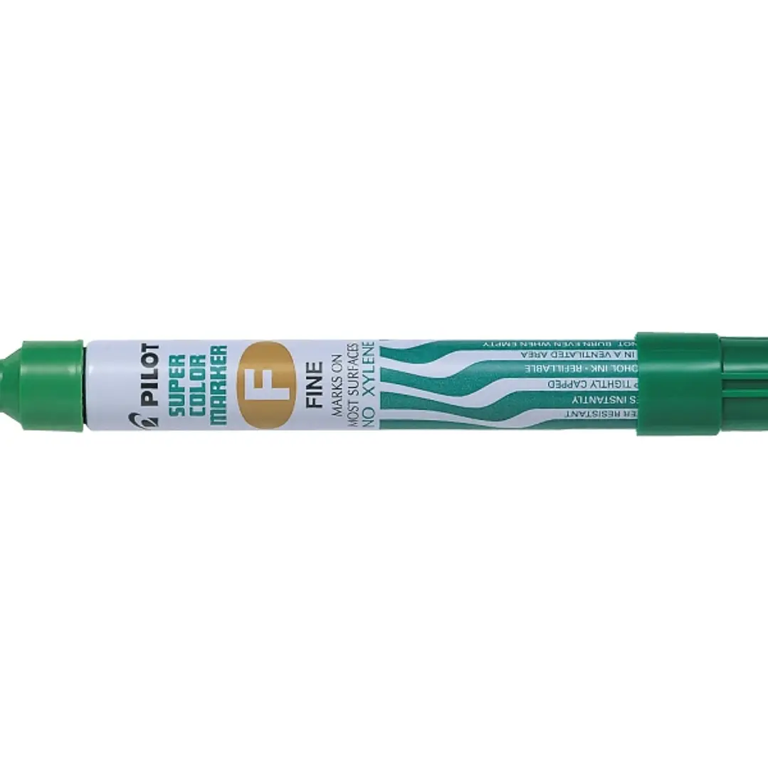 Pilot Super Color Rotulador Permanente Multisuperficie - Punta Fina de Fibra Conica - Tinta Base Alcohol Libre de Xileno - Cuerpo Metalico - Color Ver 1