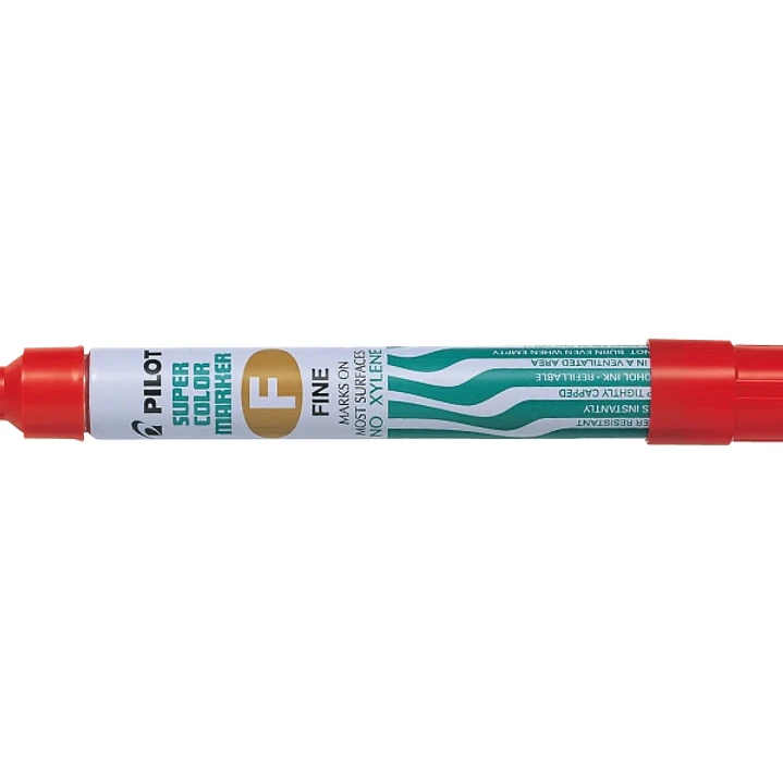 Pilot Super Color Rotulador Permanente Multisuperficie - Punta Fina de Fibra Conica - Tinta Base Alcohol Libre de Xileno - Cuerpo Metalico - Color Roj 1