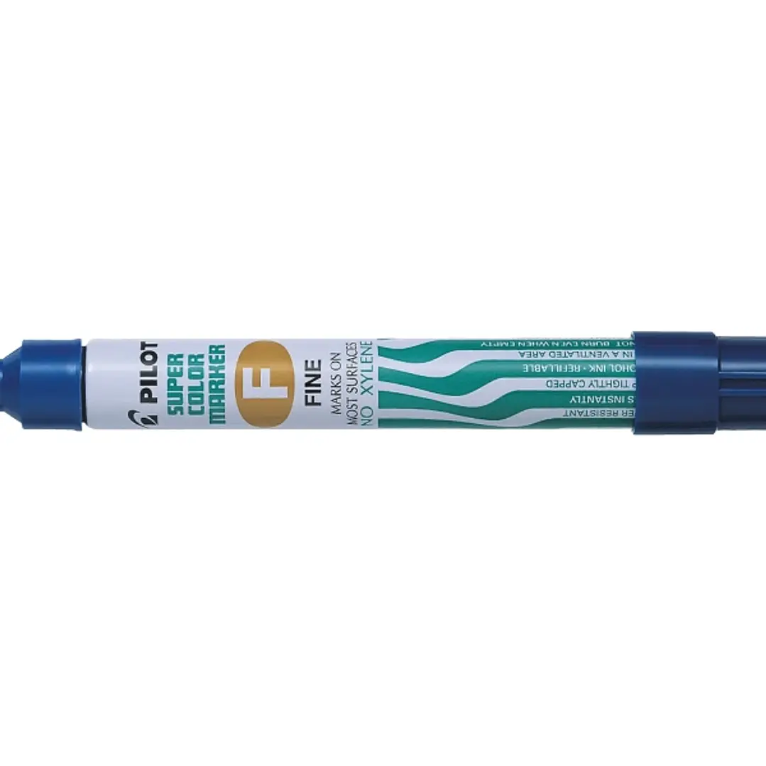 Pilot Super Color Rotulador Permanente Multisuperficie - Punta Fina de Fibra Conica - Tinta Base Alcohol Libre de Xileno - Cuerpo Metalico - Color Azu 1