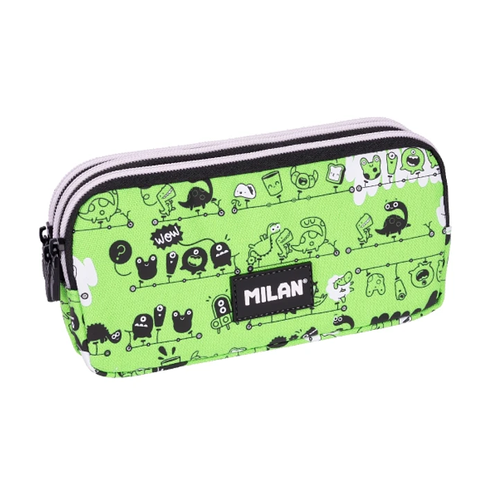 Milan Tandem 2 Estuche Portatodo - Cremallera - 3 Compartimentos - 22x11x6.5cm - Color Verde 1
