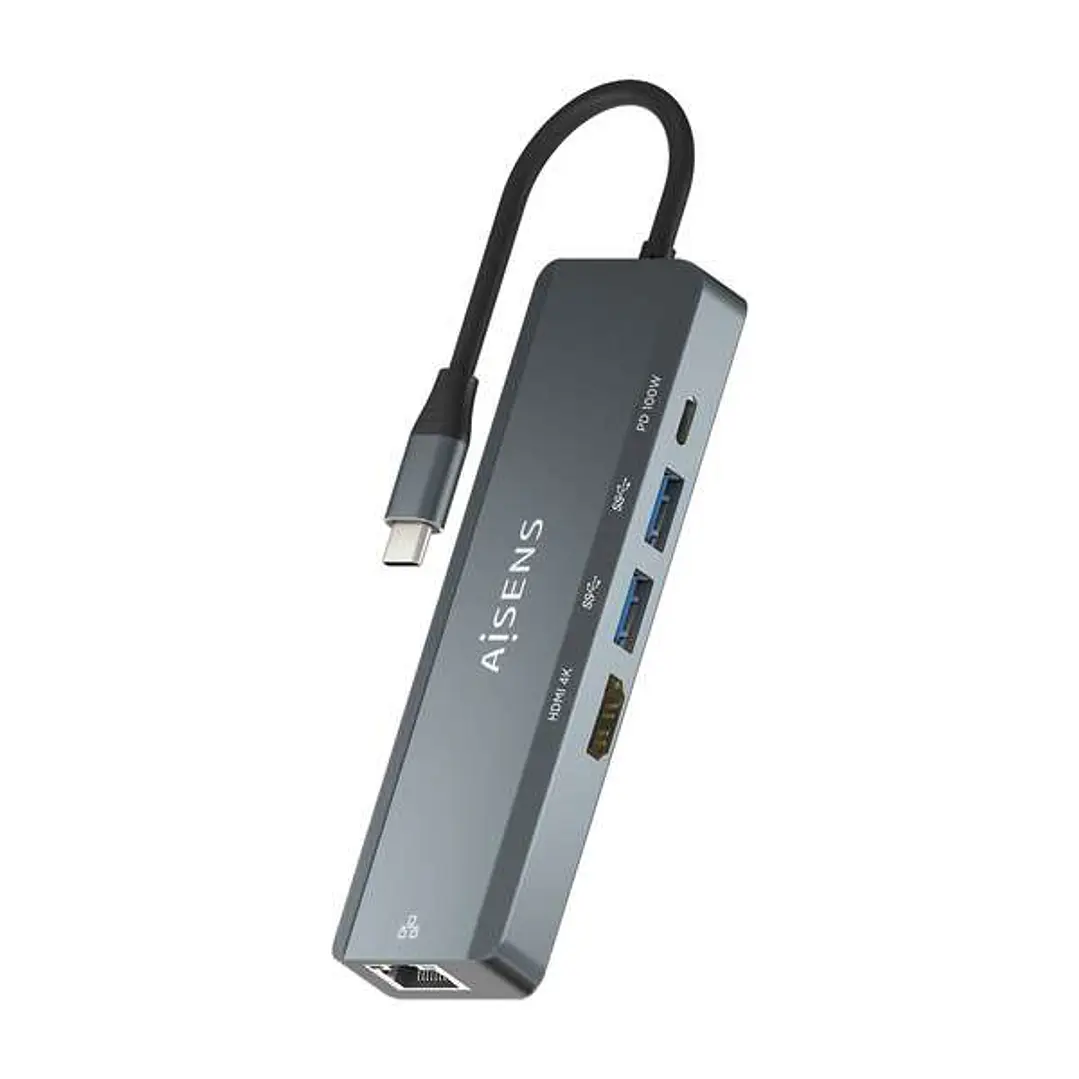 Aisens USB-C Dock 5 en 1 - USB-C a 1xHDMI - 1xRJ45 - 2xUSB - 1xpd - 15cm - Color Gris 1