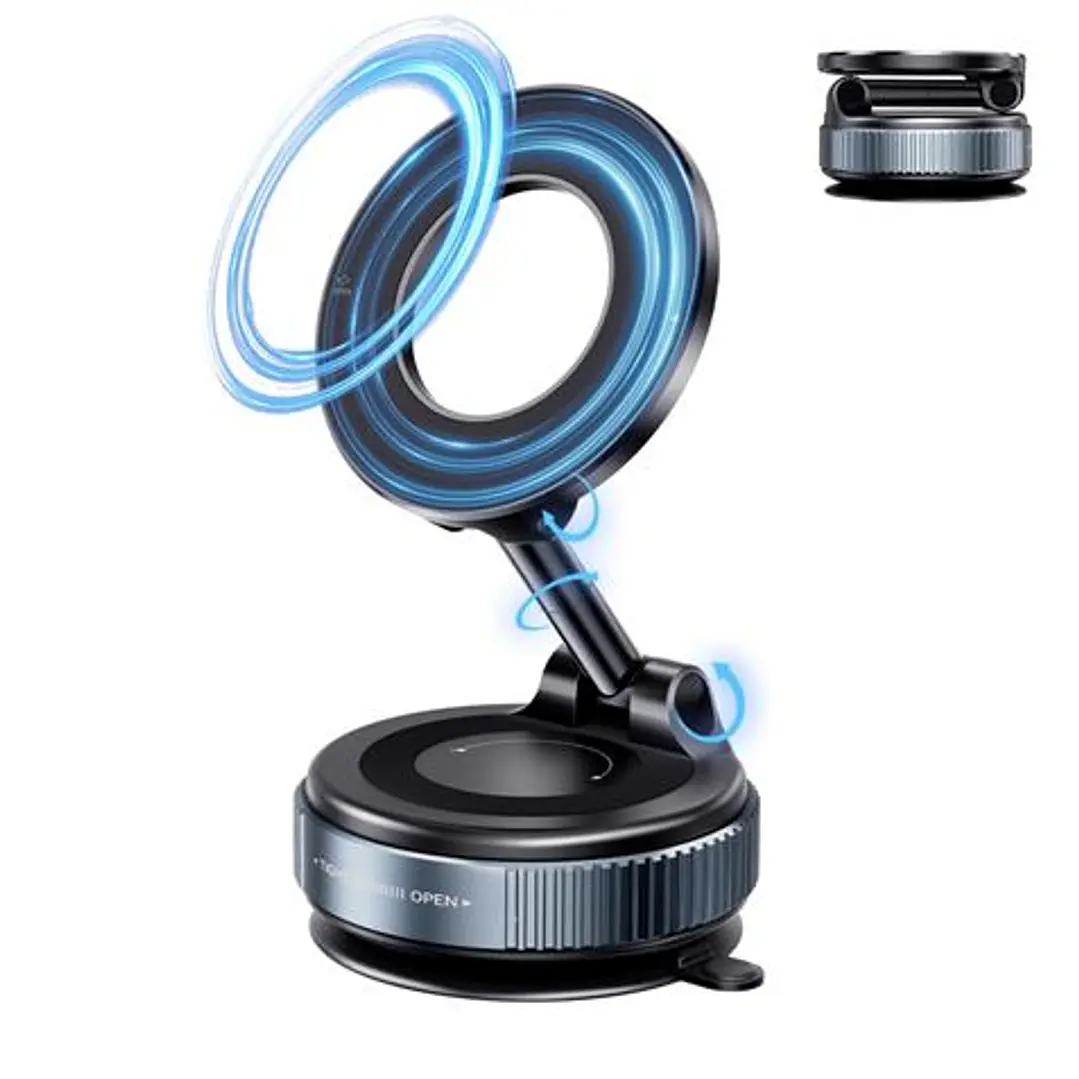 XO C169 Soporte Magnetico de Coche para Smartphones - Fijacion por Vacio - Rotacion 360º - Brazo Extensible - Multisuperficie - Boton de Liberacion  - 1