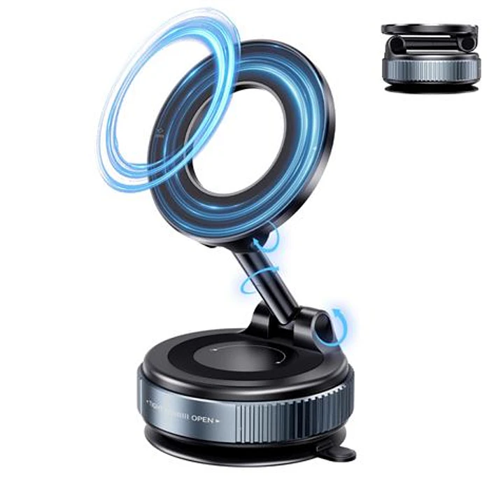XO C169 Soporte Magnetico de Coche para Smartphones - Fijacion por Vacio - Rotacion 360º - Brazo Extensible - Multisuperficie - Boton de Liberacion  - 1