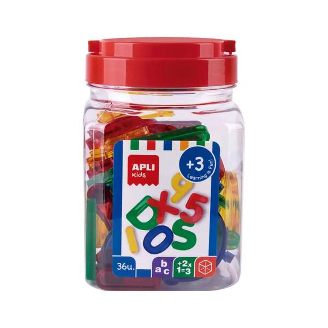 Apli Pack de 36 Letras y Numeros Transparentes - Tamaño 50 mm - Colores Surtidos 1