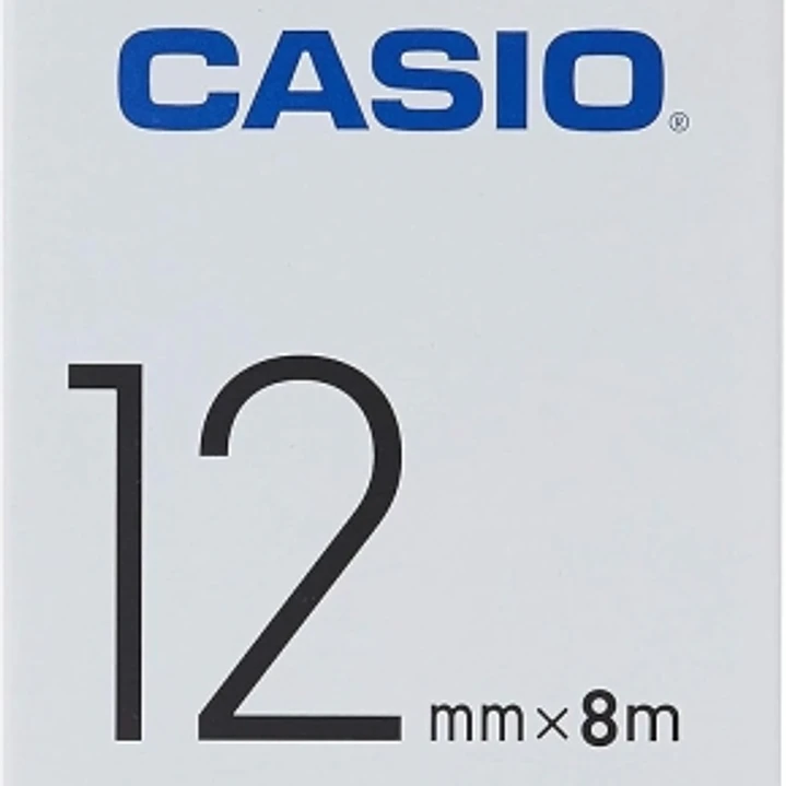 Casio XR-12WE Cinta de Etiquetas Original para Rotuladora - Texto Negro sobre Fondo Blanco - Ancho 12mm x Largo 8m 1