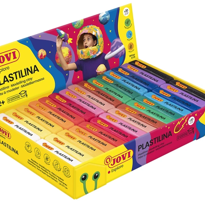 Jovi Expositor de 30 Pastillas de Plastilina 50gr - 100% Vegetal - Muy Moldeable - No Se Seca - Colores Mezclables - Colores Surtidos 1