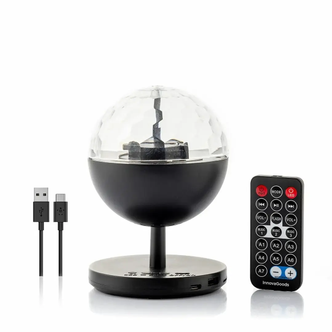 Innovagoods Istarlyt Proyector LED Recargable con Altavoz - Bluetooth - Bateria 800mAh - Mando a Distancia - Funcion Rotativa - Antideslizante - 10.7x 1
