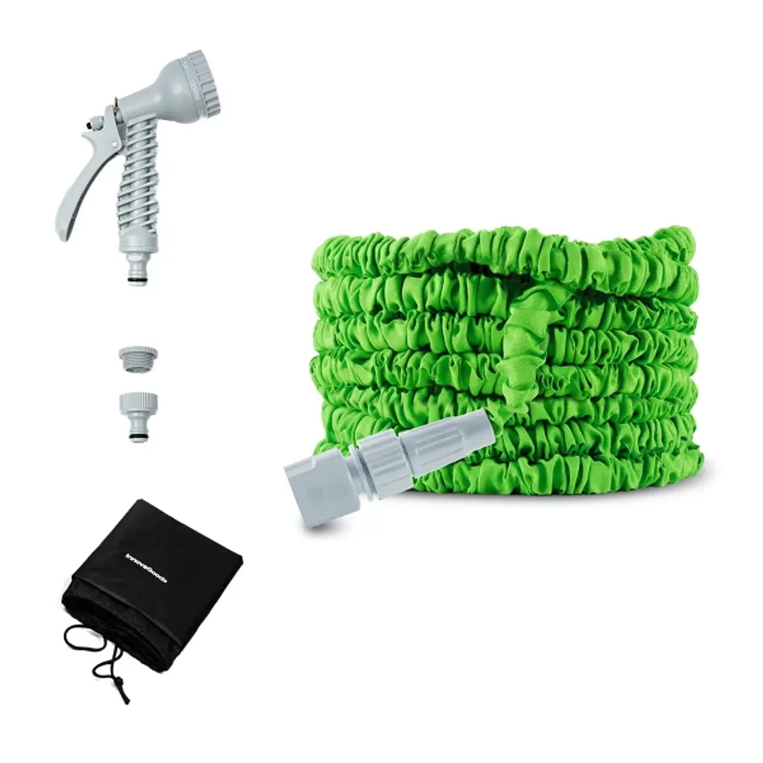 Innovagoods Hoostend Manguera de Jardin Extensible 15m - Presion hasta 8bar - Incluye Accesorios - Color Verde y Gris 1