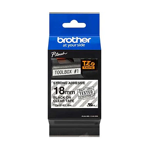 Brother TZeS141 Cinta Laminada Super Adhesiva Original de Etiquetas - Texto negro sobre fondo transparente - Ancho 18mm x 8 metros