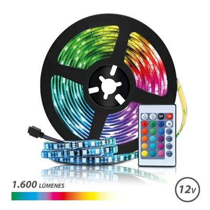 Elbat Tira LED RGB 12V 1600lm - 30 Led por Metro - Control Remoto - Longitud 3m 1