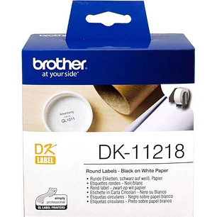Brother DK11218 - Etiquetas Originales Precortadas Circulares - 24 mm de Diametro - 1000 Unidades - Texto negro sobre fondo blanco