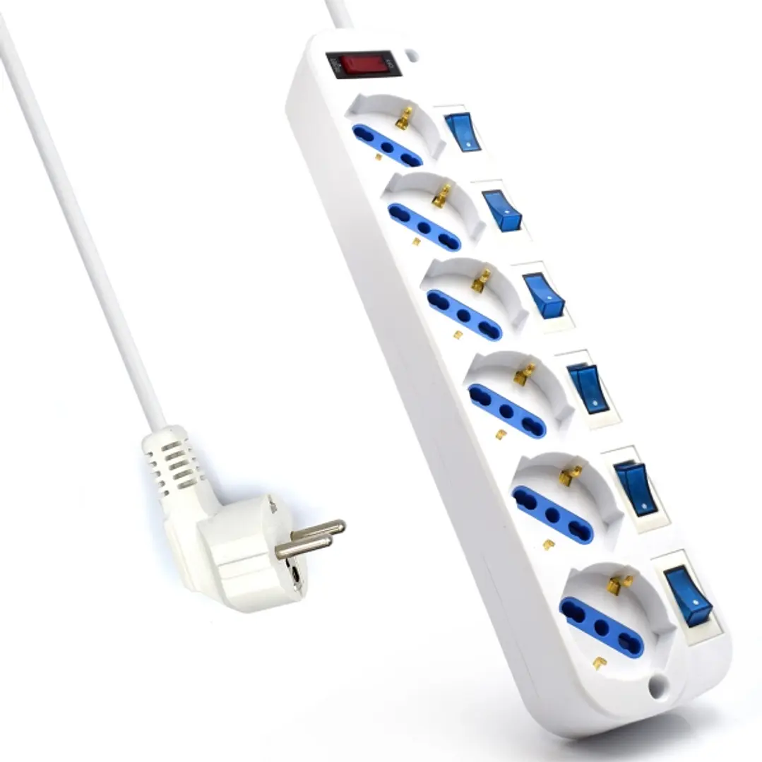 Ewent Regleta de Energia - 6 Enchufes - Version Schuko - 16A con inerruptor de Encendido/Apagado en cada Puerto - Protector contra Sobretensiones - Ca 1