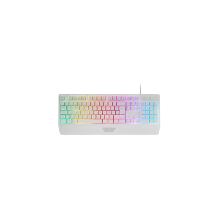 Mars Gaming MK124 Teclado Completo Hibrido H-Mech - Almohadilla Integrada - Disposicion QWERTY ES - Iluminacion FRGB - 450x181x36mm - Color Blanco 1