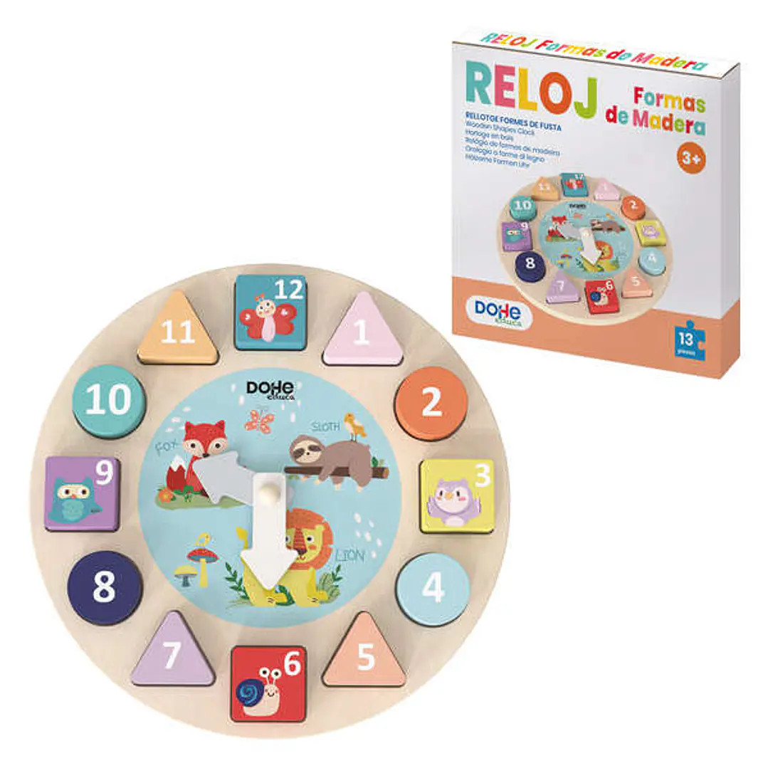 Dohe Juego Educativo de Formas Geometricas de Madera - Bordes Redondos - Tacto Suave - Colores Llamativos - Motivo Reloj - Estimula la Coordinacion Oj 1