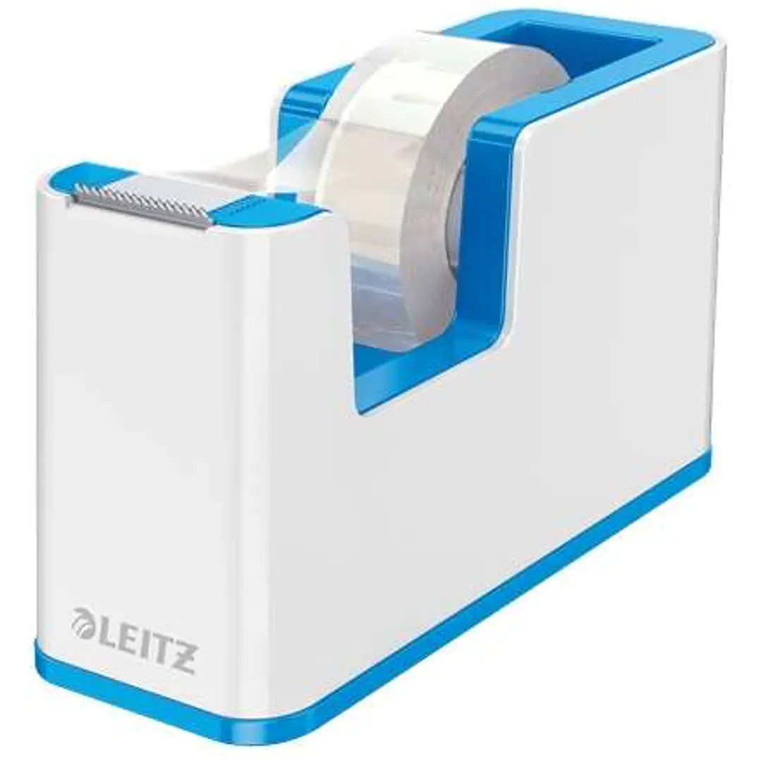 Leitz WOW Dispensador de Cinta Adhesiva - Para Rollos de hasta 19mm x 33m - Incluye Cinta Autoadhesiva Escribible - Color Blanco/Azul 1