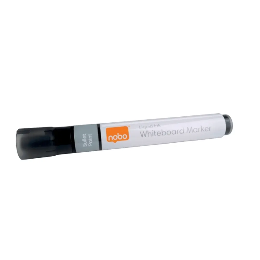 Nobo Pack de 10 Rotuladores para Pizarra Blanca - Punta Redonda 3mm - Tinta Liquida - Ventana para Ver el Nivel de Tinta - Color Negro 1