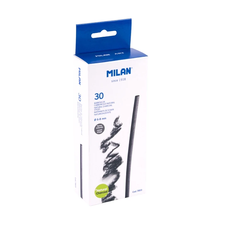 Milan Pack de 30 Barritas de Carboncillo - Natural - Redondo de 6-8mm - Color Negro 1